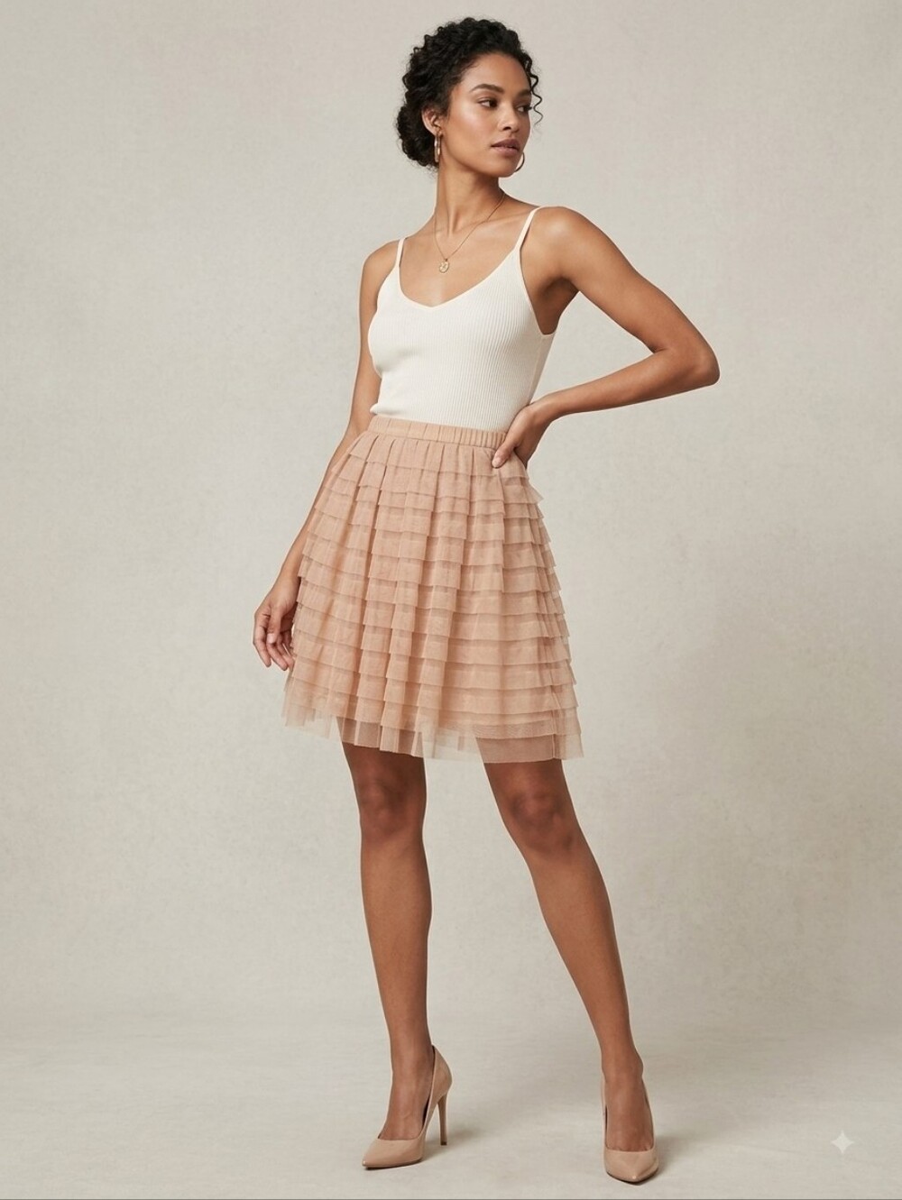 BCBGMAXAZRIA Pink Balletcore Tiered Tulle Mesh Skirt M